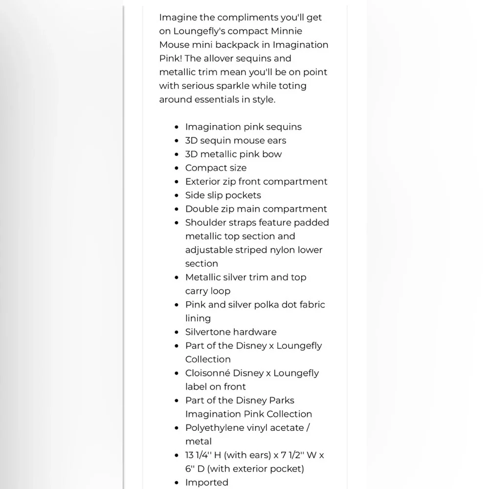 NWOT Loungefly Disney Adorable Sequined Magenta Pink Minnie Mouse Mini Backpack - Picture 16 of 16